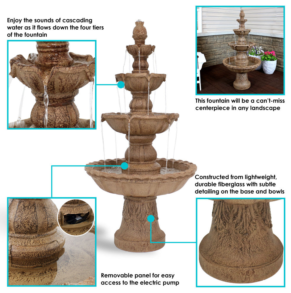 Sunnydaze 4-Tier Pineapple Outdoor Water Fountain Earth Finish Patio Feature-52"