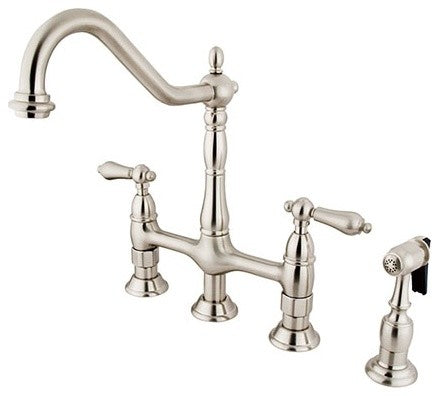 Satin Nickel Heritage 8" Center Kitchen Faucet With Side Sprayer KS1278ALBS