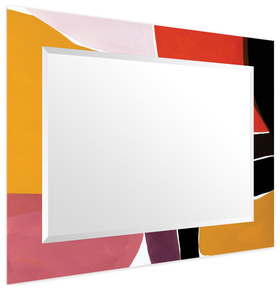 "Finale" Beveled Mirror on Printed Abstarct Tempered Art Glass, 40x30"