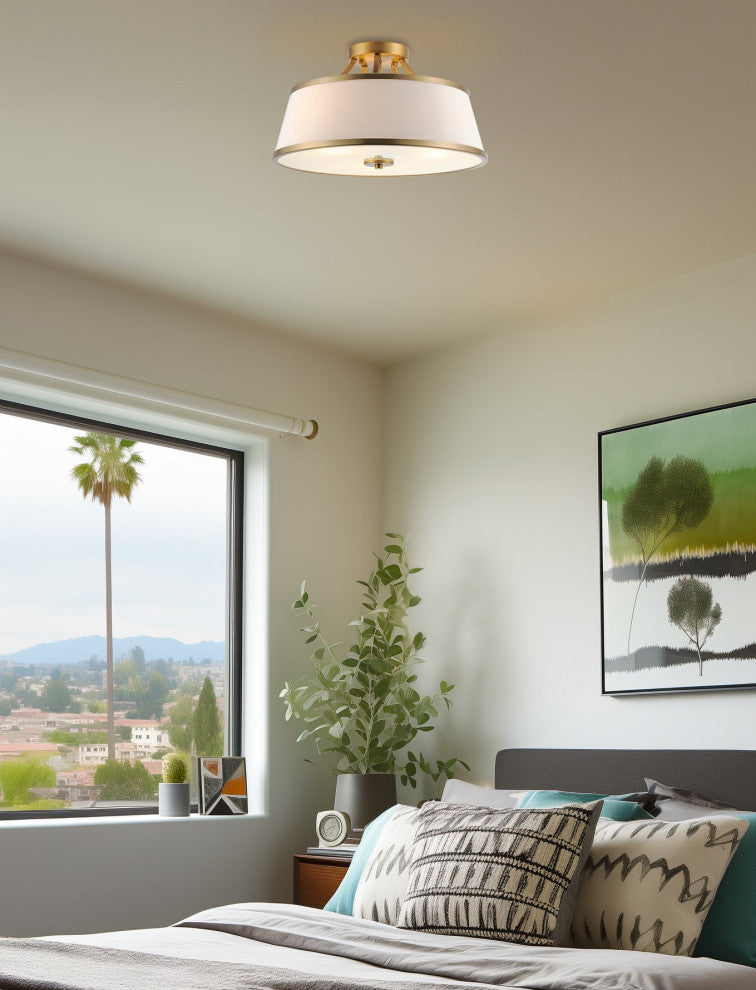 Kira Home Zoey 18" Ceiling Light, White Fabric Shade, Warm Brass