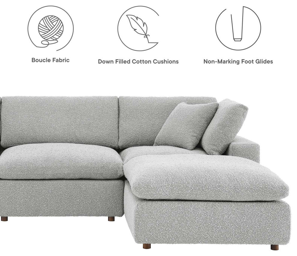Commix Down Filled Overstuffed Boucle Fabric 4-Piece Sectional Sofa, Light Gray
