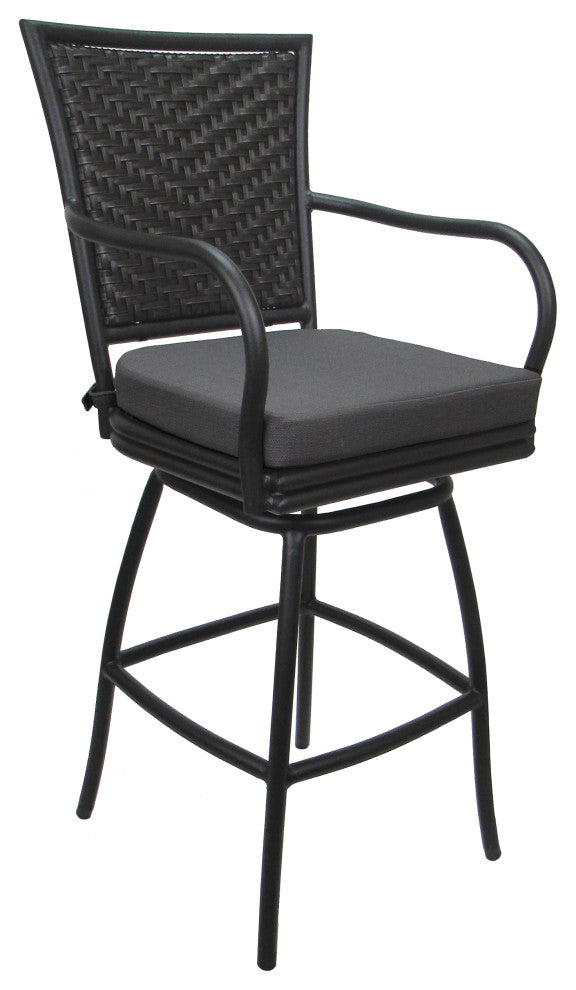 Outdoor Patio Bar Stool Elon With Arms, Dark Gray Linen Gray, 26"