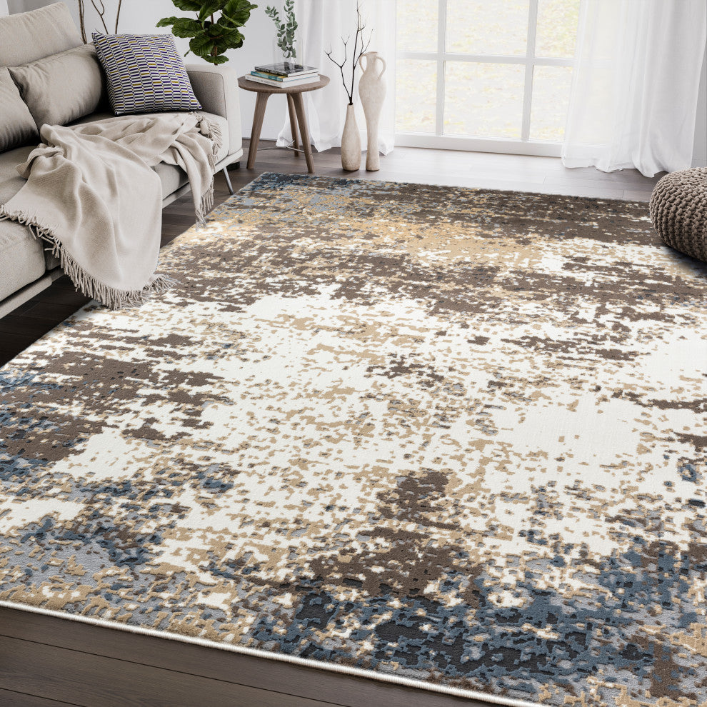 Abani Aspen Collection ASP150A Blue Brown Distressed Abstract Area Rug