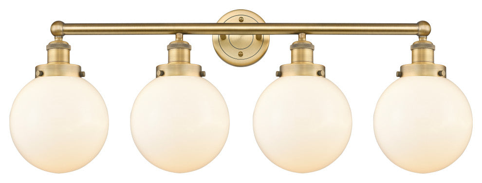 Large Beacon 4-Light 34" Vanity Light, Brushed Brass Finish, Matte White Shade