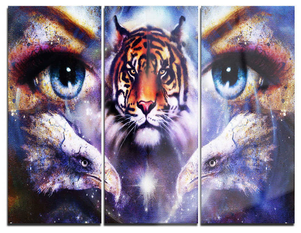 "Tiger With Woman Eyes" Metal Wall Art, 3 Panels, 36"x28"