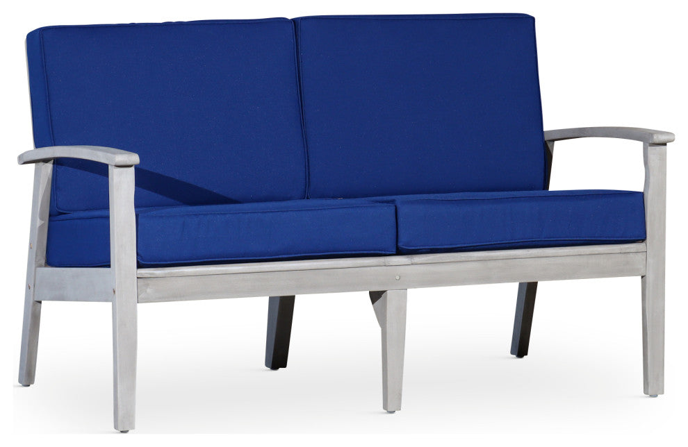 DTY Outdoor Living Longs Peak Eucalyptus Loveseat w/ Cushion, Silver Gray, Navy