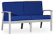 DTY Outdoor Living Longs Peak Eucalyptus Loveseat w/ Cushion, Silver Gray, Navy
