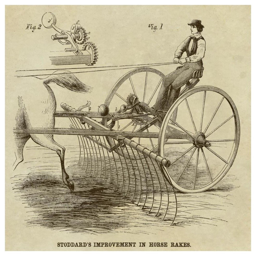 "Stoddard's Improvement in Horse Rakes" Paper Print by Inventions, 38"x38"