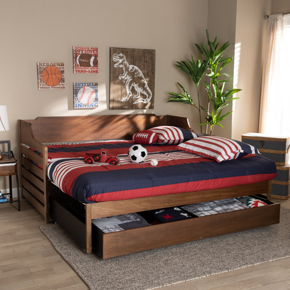 Norwood Modern Farmhouse Expandable Daybed, Walnut Effect