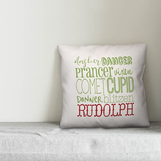 Reindeer Names 16"x16" Throw Pillow
