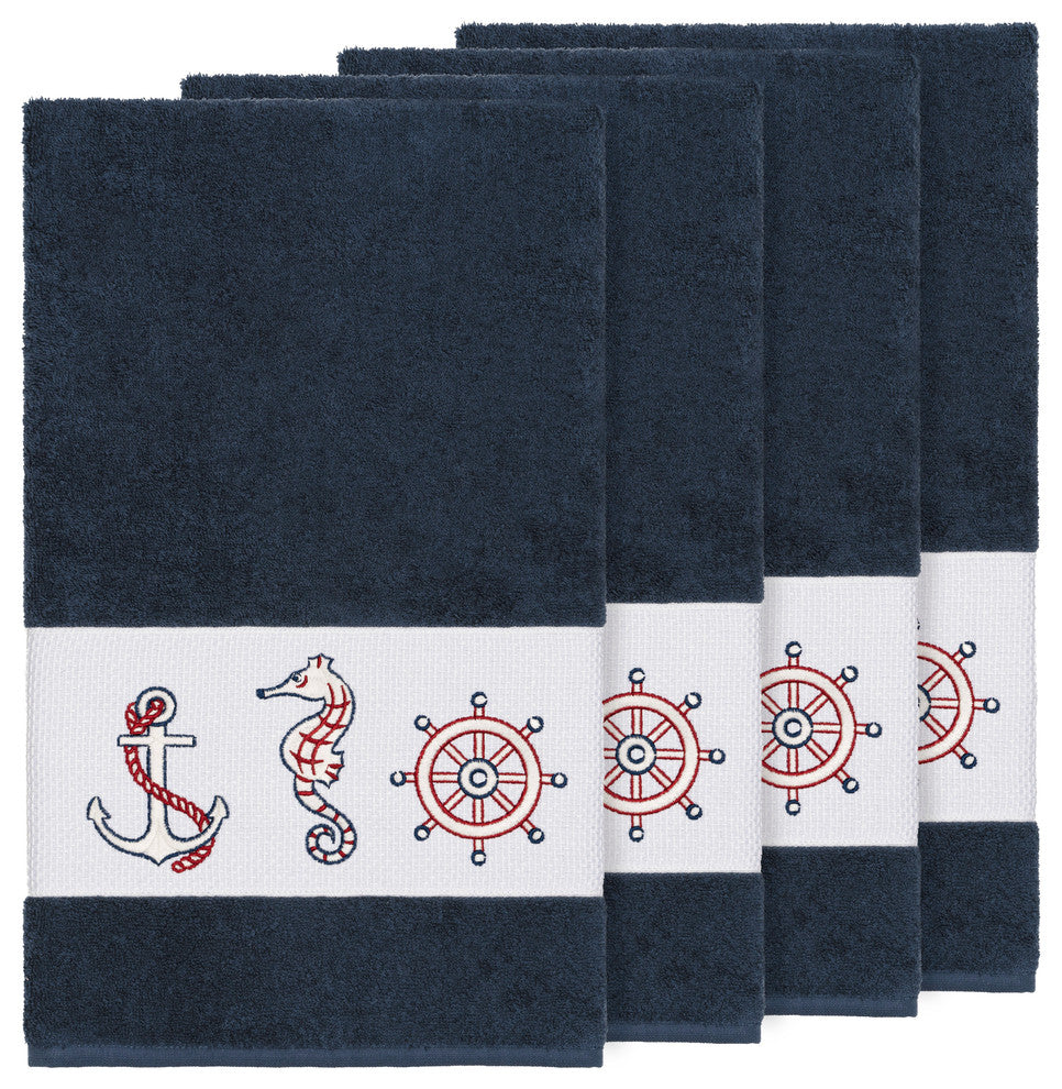 Linum Home Textiles Easton Embellished Bath Towel, 4-Piece Set