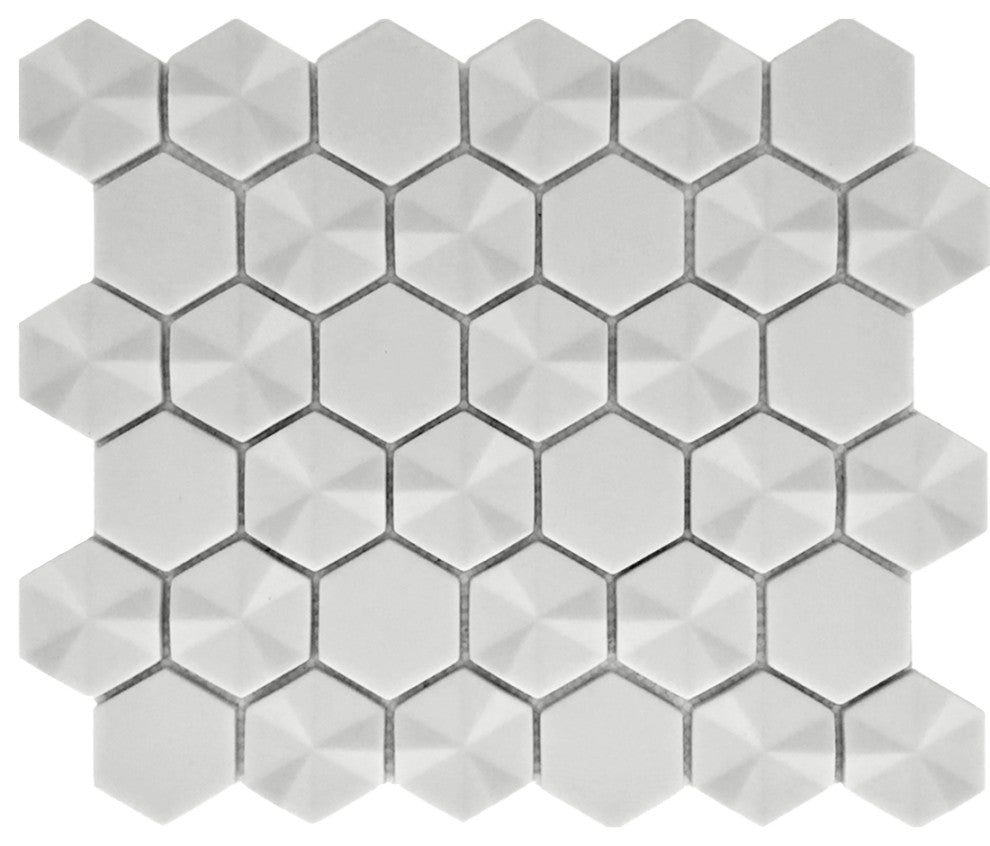 10"x11 3/4" 3D Hexagon Recycled Glass Tile, Steel