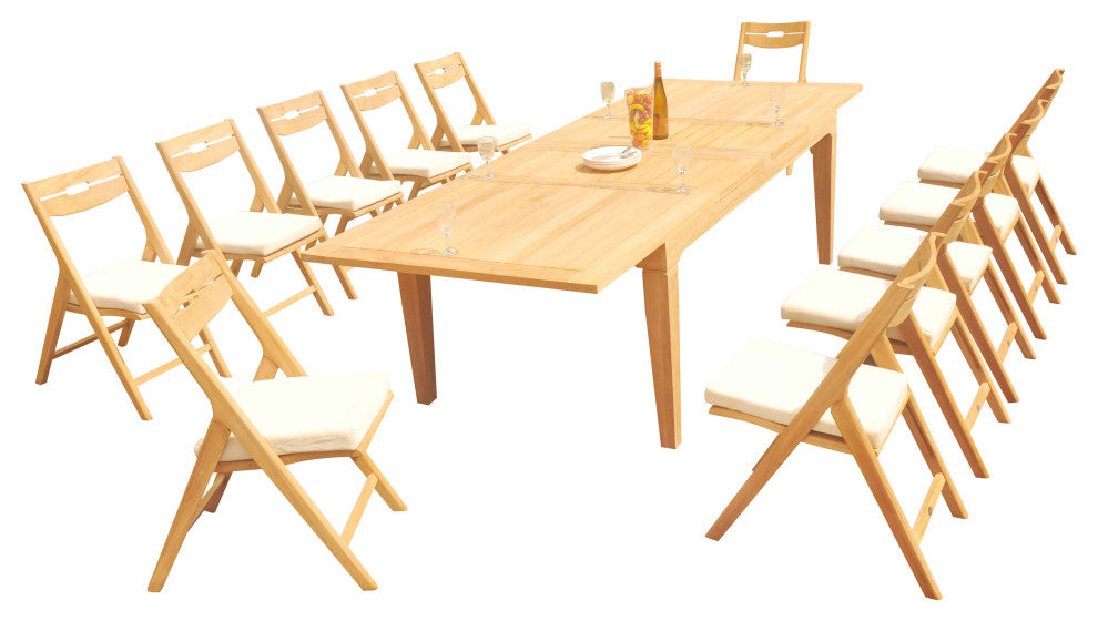 13-Piece Outdoor Teak Dining Set: 122" Rectangle Table, 12 Surf Folding Chairs