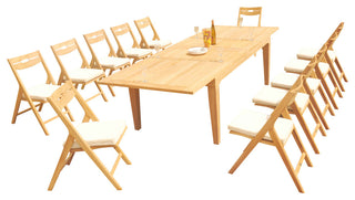 13-Piece Outdoor Teak Dining Set: 122" Rectangle Table, 12 Surf Folding Chairs