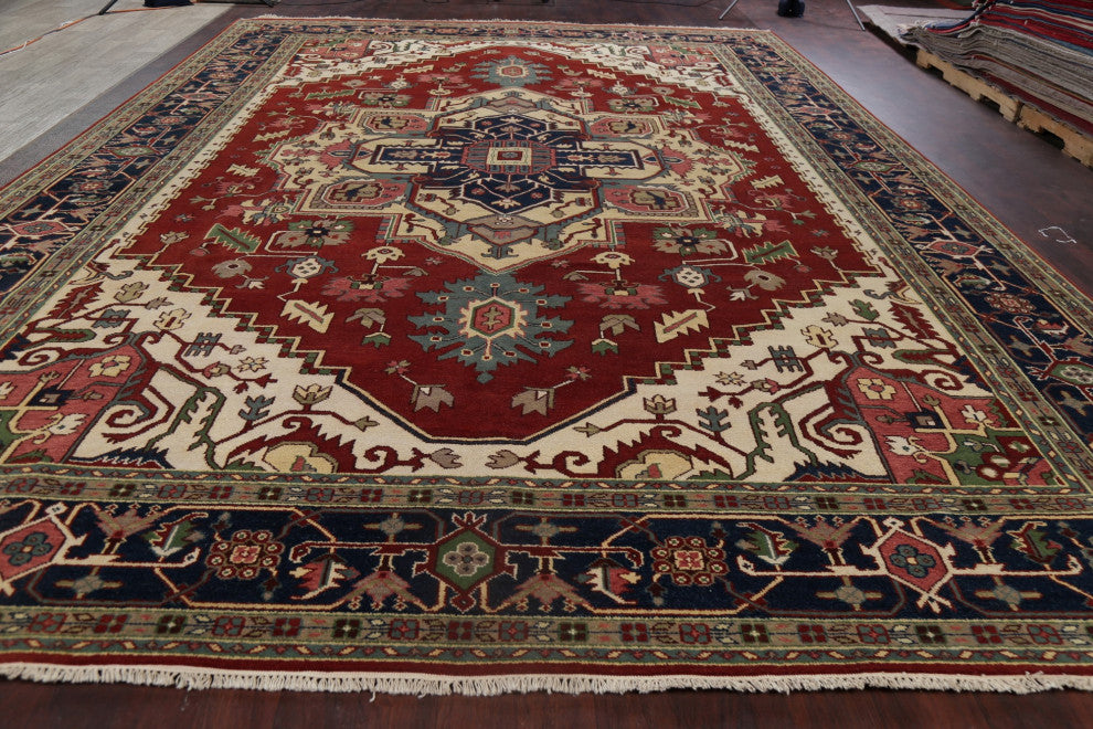 Oriental Traditional Carpet Handmade Heriz Indian Area Rug, Red, 17'6"x11'10
