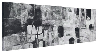 Monochrome Abstract Panel I Black Art on Silver Shagreen Wrapped Canvas Wall Art