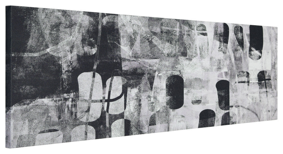 Monochrome Abstract Panel I Black Art on Silver Shagreen Wrapped Canvas Wall Art