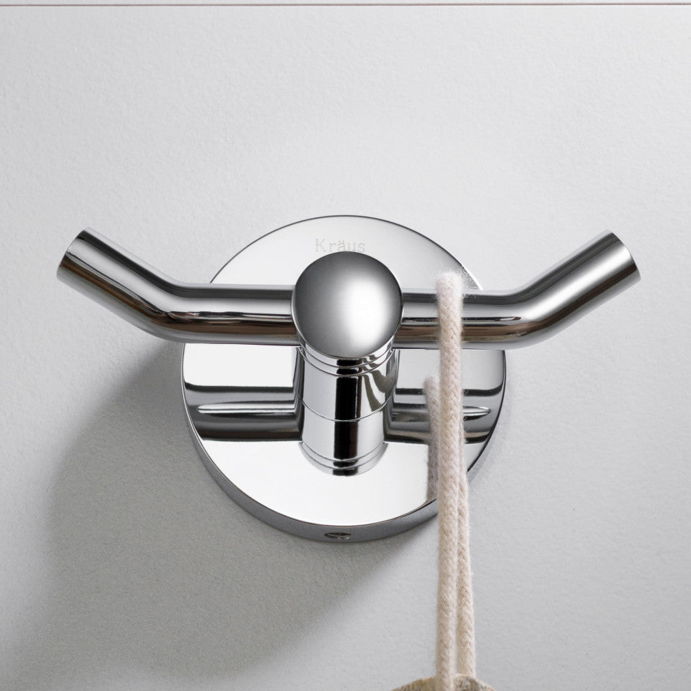 Elie Bathroom Robe and Towel Double Hook, Chrome