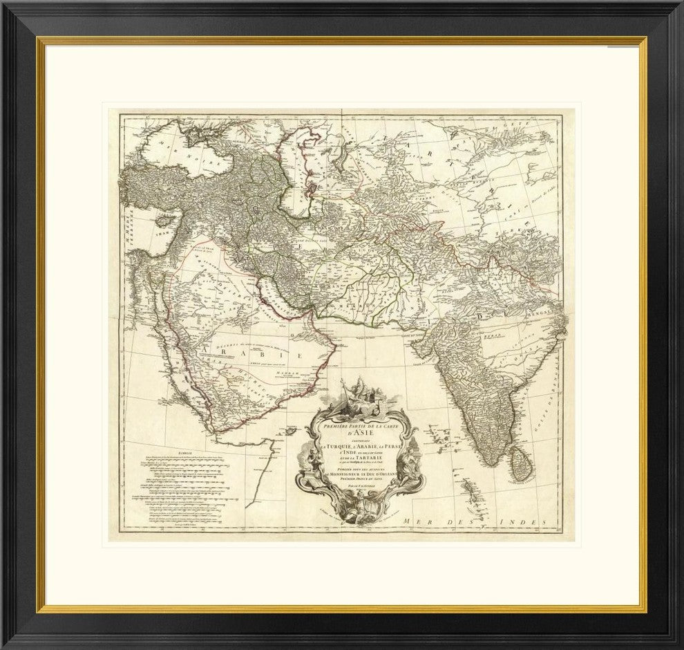 "Asia I, 1751" Framed Digital Print by Jean Baptiste Bourguignon Anville, 32x31"