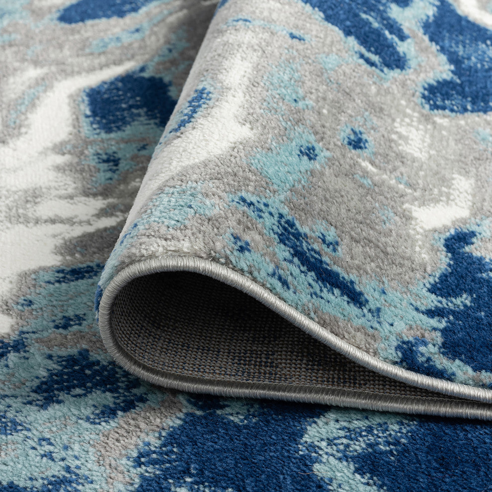 Colton Contemporary Abstract Blue/Cream Rectangle Area Rug, 7'11''x10'3''