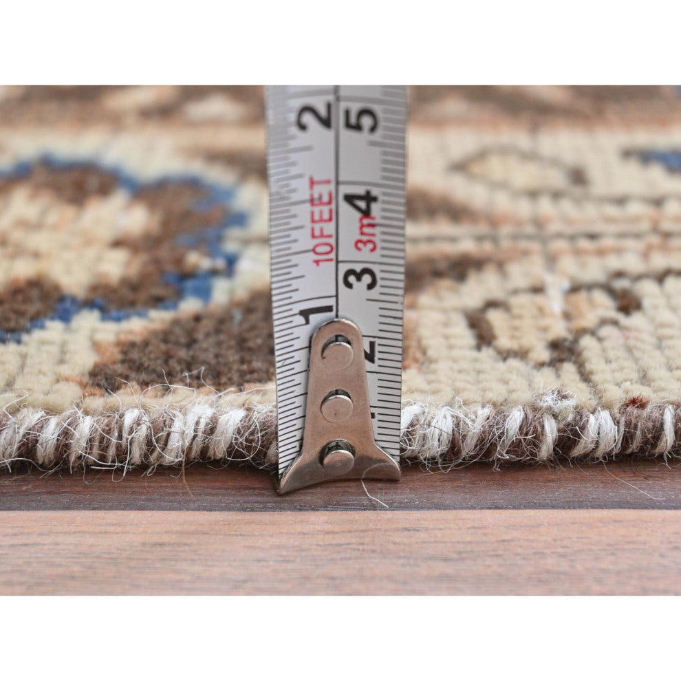 Almond Brown Vintage Persian Hamadan Hand Knotted Pure Wool Runner Rug, 3'4"x10'