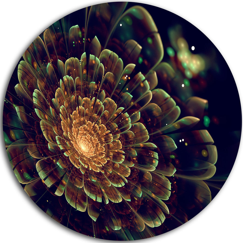 Orange Metallic Fractal Flower, Digital Art Round Wall Art, 11"
