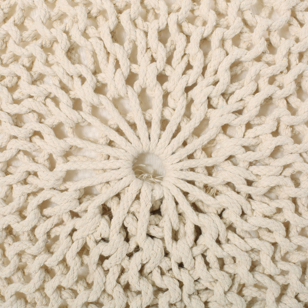 GDF Studio Valentine Handcrafted Modern Fabric Pouf, Ivory