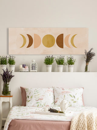 "Moon Phases Cycle" Painting Print on Wrapped Canvas, 60x20