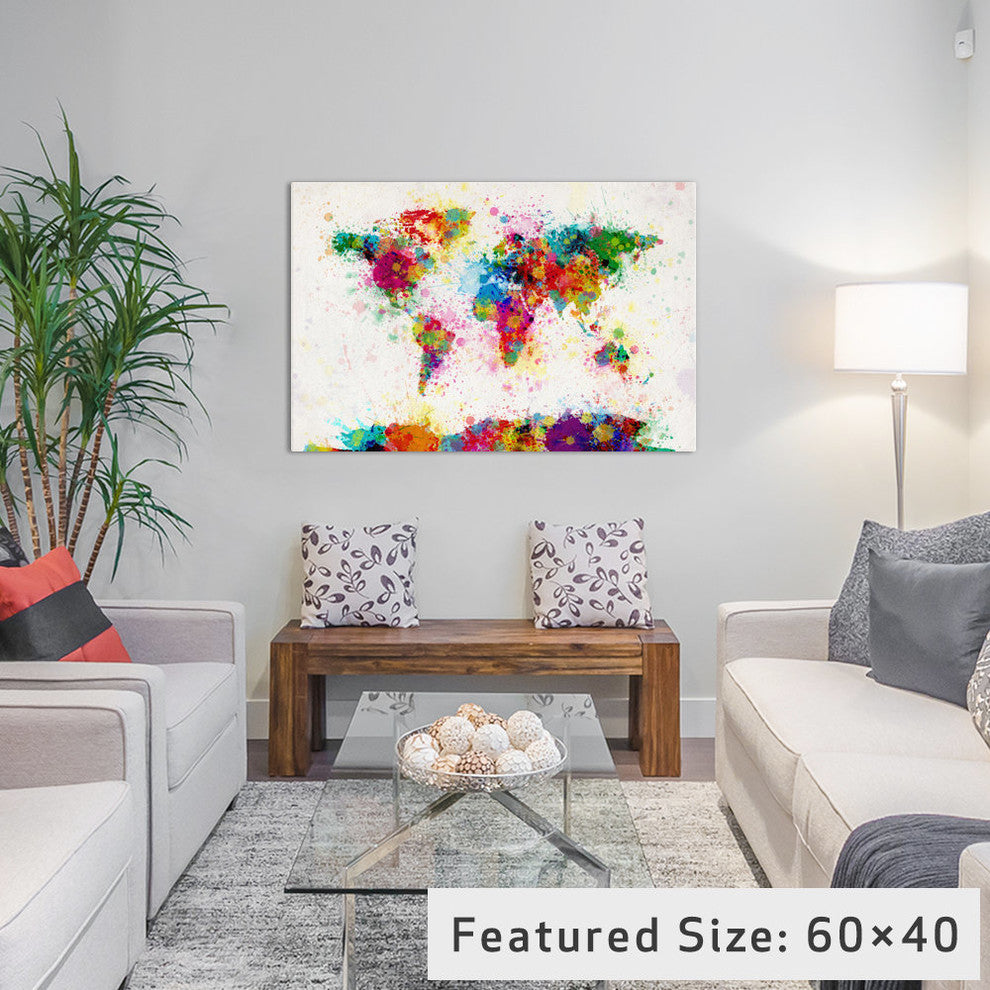 "World Map Paint Drops III" Wrapped Canvas Print, 26x18x1.5