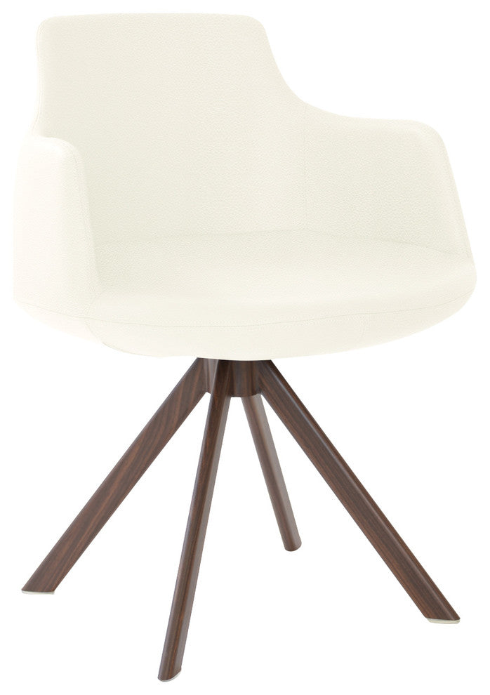 Dervish Sword Chair, Walnut Veneer Steel Base, White Leatherette
