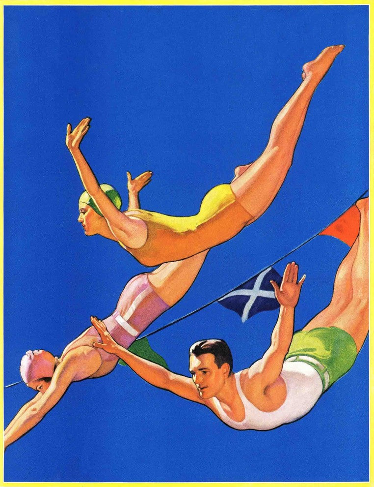 "Diving Women and Man" Painting Print on Canvas by John Newton Howitt