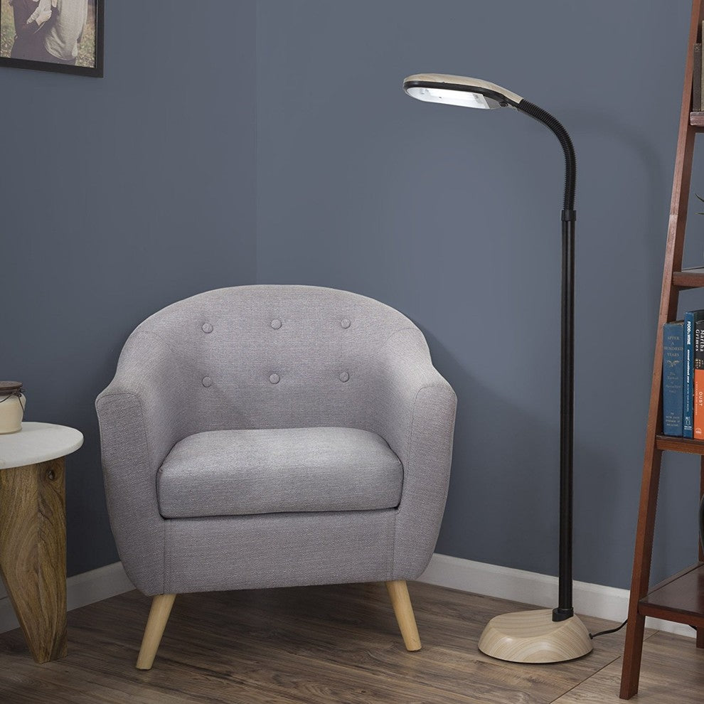 Modern 5' SunLight Floor Lamp With Adjustable Goose-Neck, Light Wood Grain