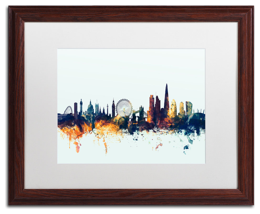 Michael Tompsett 'London England Skyline Blue' Matted Framed Art, 16x20