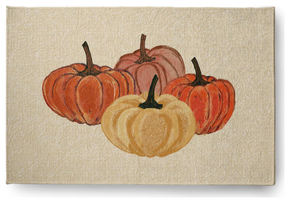 Paper Mache Pumpkins Fall Design Chenille Area Rug, Yellow, 2'x3'