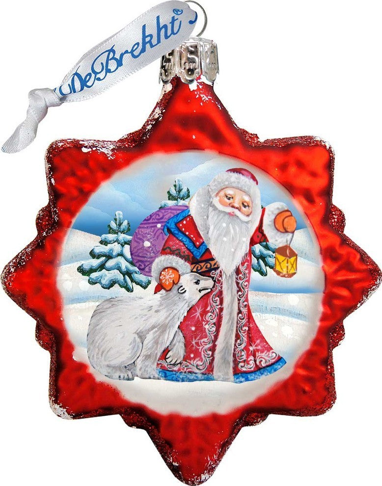 Keepsake Santa With Polar Bear Scenic Glass Ornament