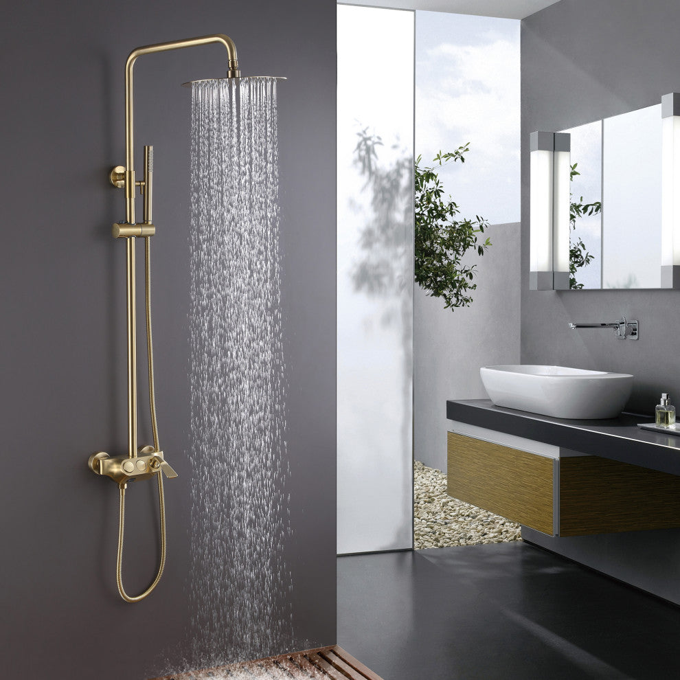 Wall Mounted Rain Shower System with Hand Shower-Includes Rough-in Valve, Brushe