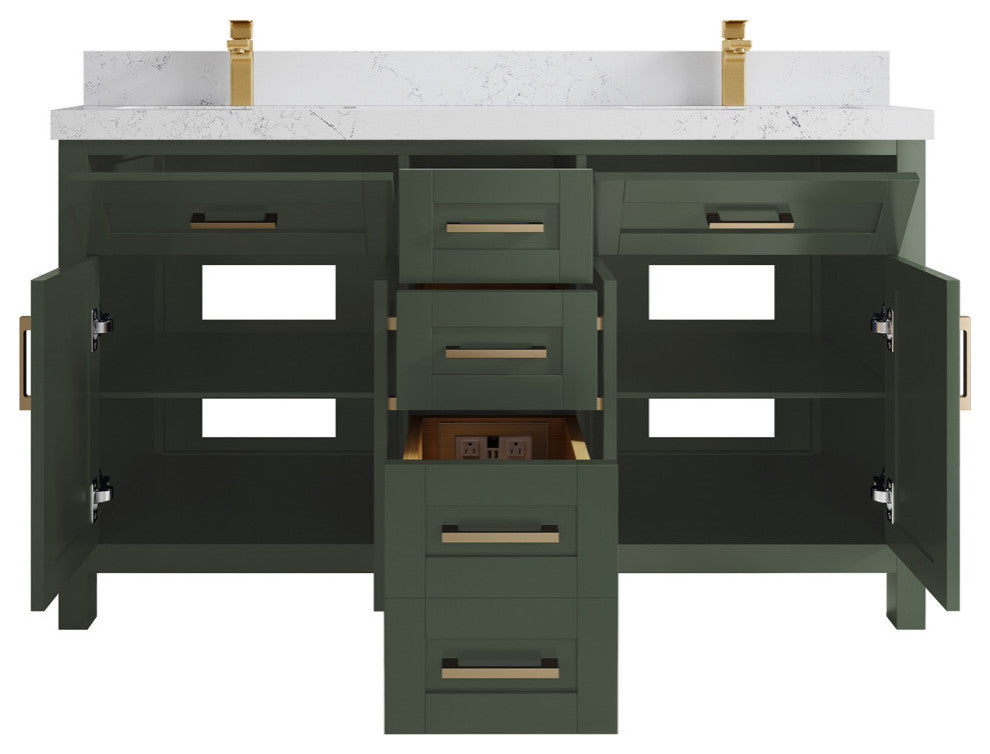 Cambridge 60 Double Bathroom Vanity in Pewter Green 2" Empira Quartz