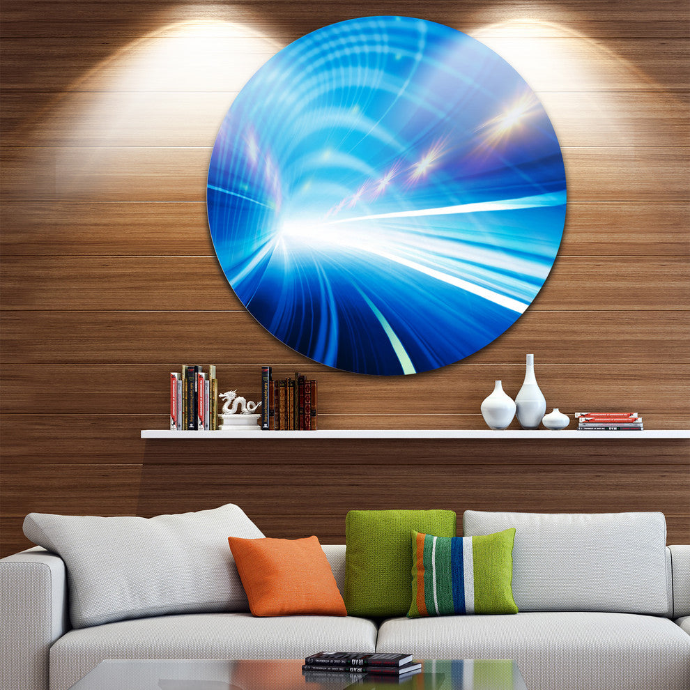 Speed Motion In Highway Tunnel, Abstract Digital Round Wall Art, 23"