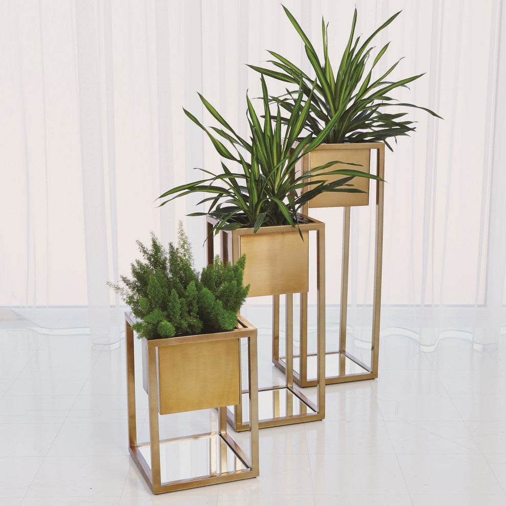 Escher Pedestal Planter - Brass, Large