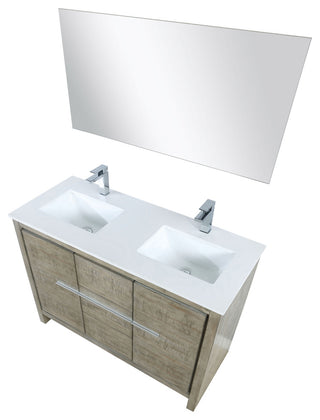 Lafarre 48 Rustic DB Vanity, Quartz Top, Sink, Rose Gold Faucet Set, 43 Mirror