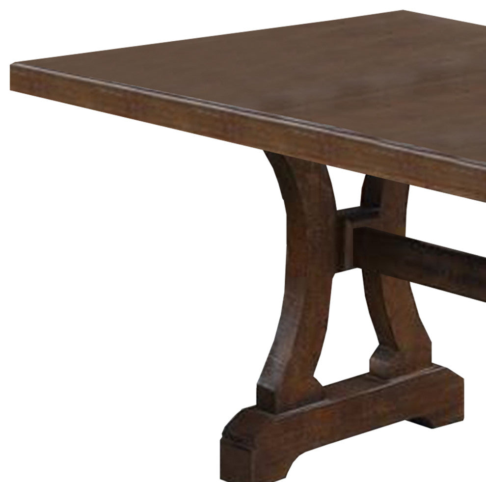 Benzara BM268885 Dining Table With Trestle Base and Extension Leaf, Brown