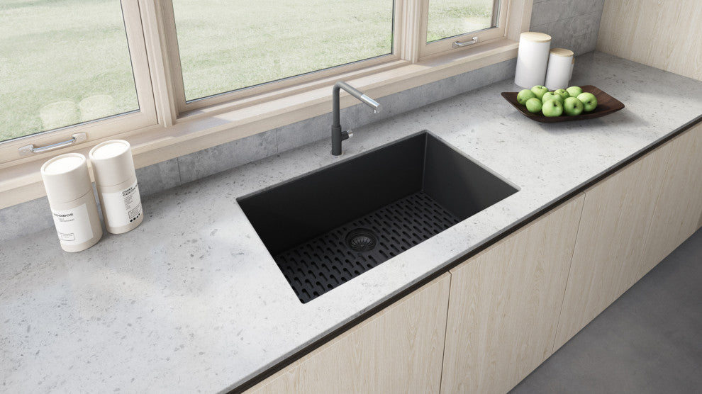 30-inch inch Granite Composite Undermount Sink - Midnight Black - RVG2030BK
