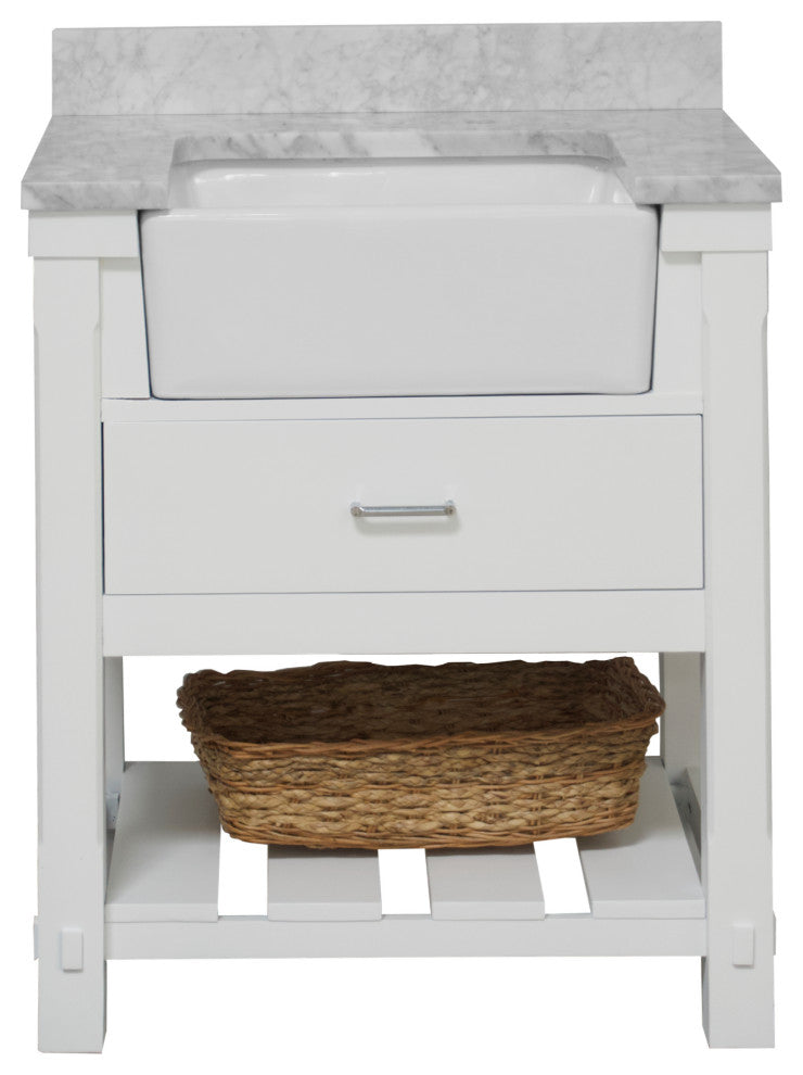 Charlotte 30" Bathroom Vanity, White, Carrara Marble