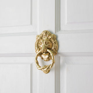 Solid Cast Brass Lion Front Door Knocker 6.25" Tall Lacquered Brass Finish