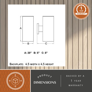 Chiasso 2-Light Deep Bronze Outdoor Wall Sconce Aluminum Wall Mount Fixture, Warm Brass, 5"wx20"hx8"d, No Sensor