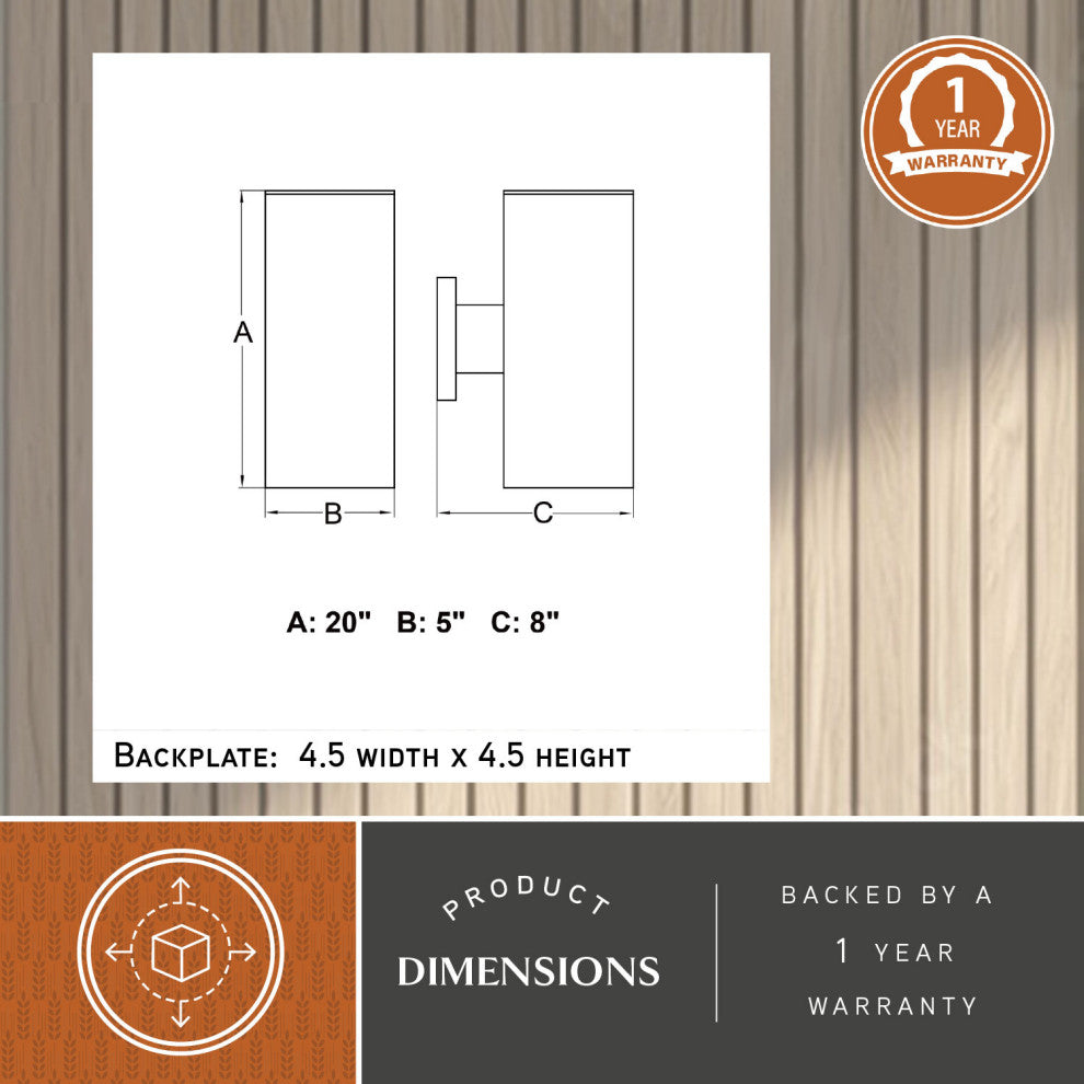 Chiasso 2-Light Deep Bronze Outdoor Wall Sconce Aluminum Wall Mount Fixture, Warm Brass, 5"wx20"hx8"d, No Sensor