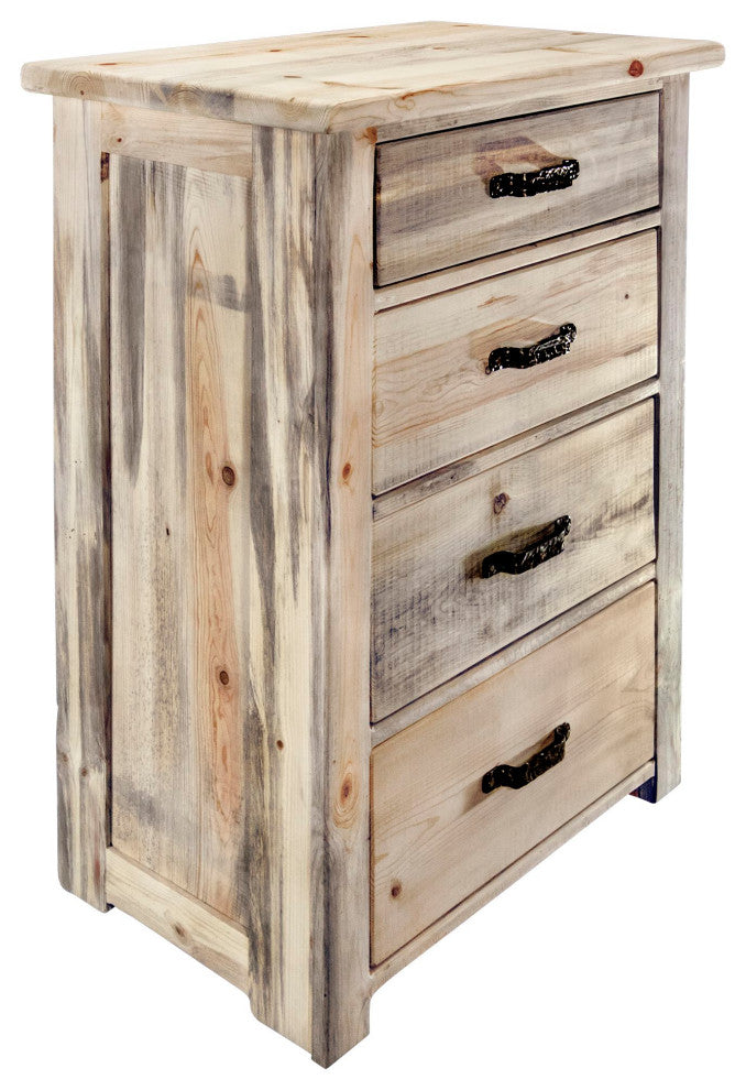 Big Sky Collection Rugged Sawn 4 Drawer Chest of Drawers, Natural