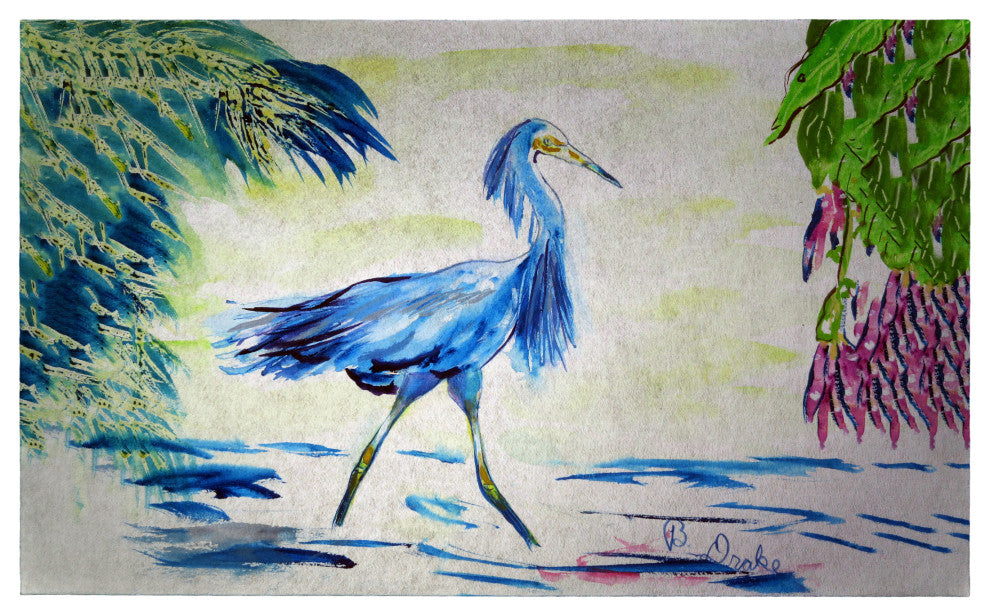 Betsy Drake Blue Egret Door Mat 18x26