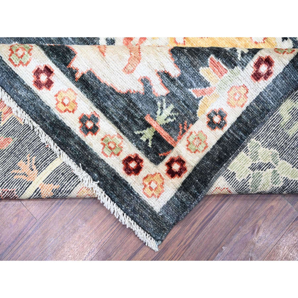 Black Wool Hand Knotted Afghan Angora Oushak Oversized Rug 11'9"x14'7"