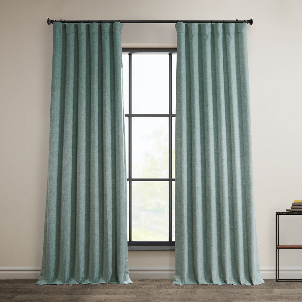 Faux Linen Darkening Curtain Single Panel, Sea Thistle, 50"x108"